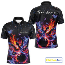 Load image into Gallery viewer, Custom Colorful Galaxy Butterfly Bowling Men Polo Shirt, Flame Bowling Team Jerseys IPHW11007