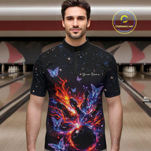 Load image into Gallery viewer, Custom Colorful Galaxy Butterfly Bowling Men Quarter-Zip Shirt, Flame Bowling Team Jerseys IPHW11007