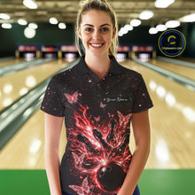 Load image into Gallery viewer, Custom Red Galaxy Butterfly Bowling Women Polo Shirt, Flame Bowling Team Jerseys IPHW11008