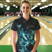 Load image into Gallery viewer, Custom Turquoise Blue Galaxy Butterfly Bowling Women Polo Shirt, Flame Bowling Team Jerseys IPHW11009