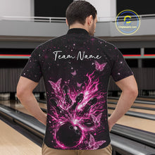 Load image into Gallery viewer, Custom Pink Galaxy Butterfly Bowling Men Quarter-Zip Shirt, Flame Bowling Team Jerseys IPHW11010
