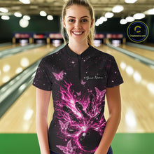 Load image into Gallery viewer, Custom Pink Galaxy Butterfly Bowling Women Quarter-Zip Shirt, Flame Bowling Team Jerseys IPHW11010