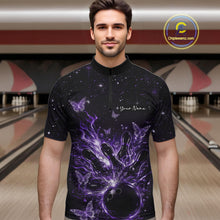Load image into Gallery viewer, Custom Purple Galaxy Butterfly Bowling Men Quarter-Zip Shirt, Flame Bowling Team Jerseys IPHW11011