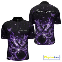 Load image into Gallery viewer, Custom Purple Galaxy Butterfly Bowling Men Quarter-Zip Shirt, Flame Bowling Team Jerseys IPHW11011