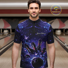 Load image into Gallery viewer, Custom Dreamy Blue And Purple Butterfly Men Bowling Quarter-Zip Shirt, Bowling Team Outfit IPHW11016