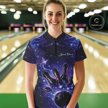 Load image into Gallery viewer, Custom Dreamy Blue And Purple Butterfly Women Bowling Quarter-Zip Shirt, Team Outfit IPHW11016