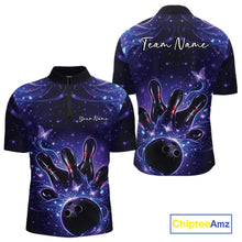 Load image into Gallery viewer, Custom Dreamy Blue And Purple Butterfly Men Bowling Quarter-Zip Shirt, Bowling Team Outfit IPHW11016