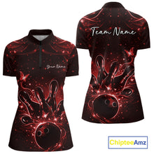 Load image into Gallery viewer, Custom Dreamy Red Butterfly Women Bowling Quarter-Zip Shirt, Bowling Team Outfit IPHW11017