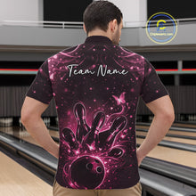Load image into Gallery viewer, Custom Dreamy Pink Butterfly Men Bowling Quarter-Zip Shirt, Bowling Team Outfit IPHW11019