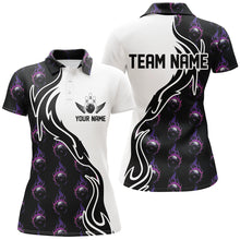 Load image into Gallery viewer, Purple Flame Bowling Ball Women&#39;S Bowling Polo Shirt, Custom Bowling Jerseys With Team Name IPHW6947