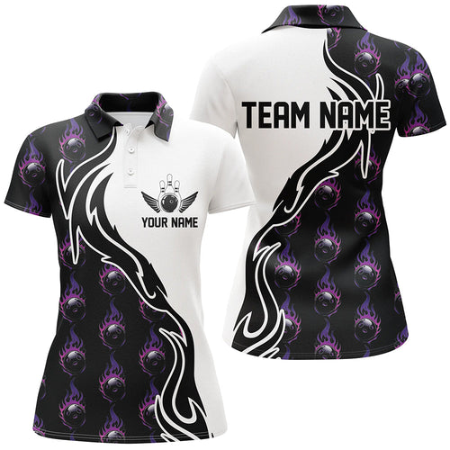 Purple Flame Bowling Ball Women'S Bowling Polo Shirt, Custom Bowling Jerseys With Team Name IPHW6947
