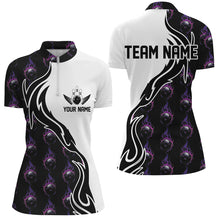 Load image into Gallery viewer, Purple Flame Bowling Ball Women&#39;S Bowling Polo Shirt, Custom Bowling Jerseys With Team Name IPHW6947