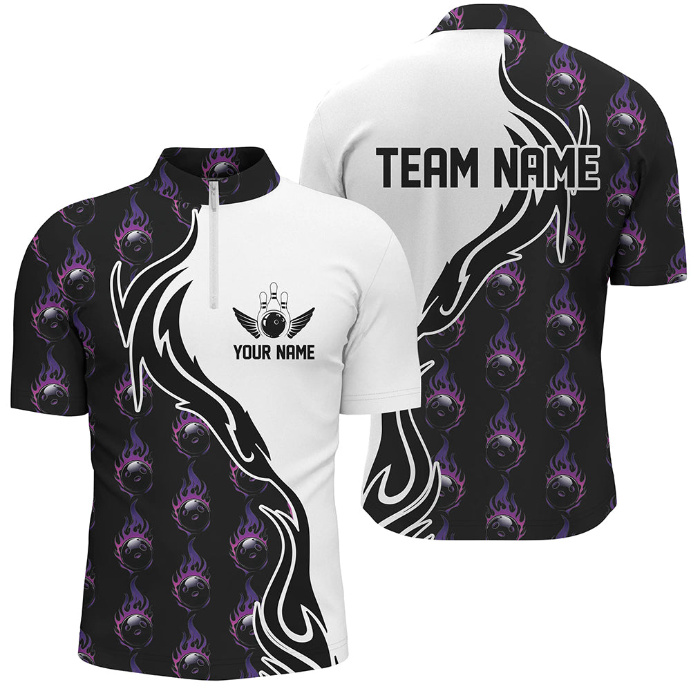 Purple Flame Bowling Ball Men'S Bowling Polo Shirt, Custom Bowling Jerseys With Team Name IPHW6947