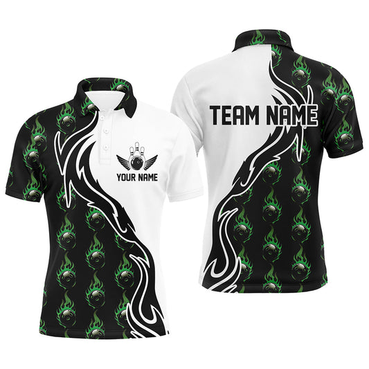 Green Flame Bowling Ball Men'S Bowling Polo Shirt, Custom Bowling Jerseys With Team Name IPHW6949