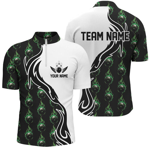 Green Flame Bowling Ball Men'S Bowling Polo Shirt, Custom Bowling Jerseys With Team Name IPHW6949