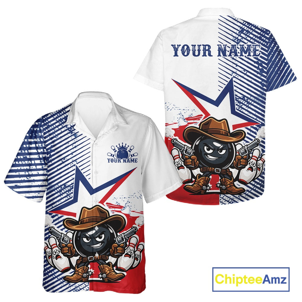 Custom Funny Texas Cowboy Bowling Men And Women Hawaiian Shirt, Texas Flag Bowling League Shirt IPHW11639