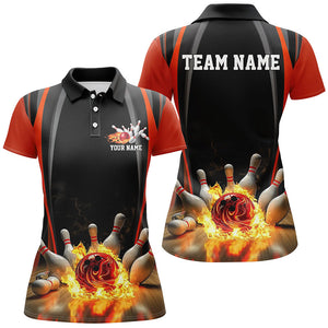 Black And Red Bowling Jersey Custom Flame Bowling Shirts For Women, Bowling Team Uniform IPHW7509