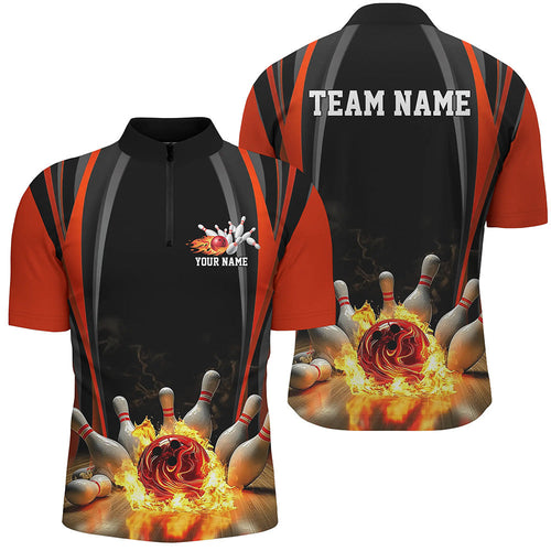 Black And Red Bowling Jersey Custom Flame Bowling Shirts For Men, Bowling Team Uniform IPHW7509