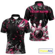 Load image into Gallery viewer, Custom Black And Pink Splatter Camo Bowling Team Polo Shirts For Men IPHW10797