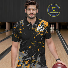 Load image into Gallery viewer, Custom Black And Yellow Splatter Camo Bowling Team Polo Shirts For Men IPHW10800