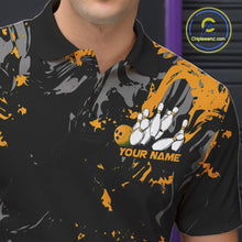 Load image into Gallery viewer, Custom Black And Yellow Splatter Camo Bowling Team Polo Shirts For Men IPHW10800