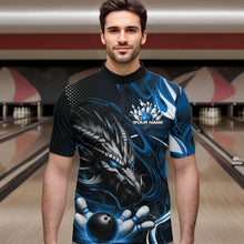 Load image into Gallery viewer, Custom Black And Blue Flame Dragon Bowling Jerseys, Dragon Bowling Team Men Quarter-Zip Shirts IPHW8920