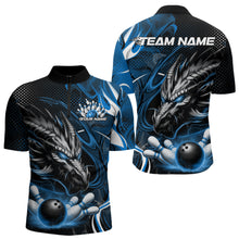 Load image into Gallery viewer, Custom Black And Blue Flame Dragon Bowling Jerseys, Dragon Bowling Team Men Quarter-Zip Shirts IPHW8920