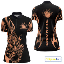 Load image into Gallery viewer, Custom Rose Gold Tribal Flame Women Bowling Quarter-Zip Shirt, Bowling Tournament Shirt IPHW11288