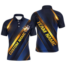 Load image into Gallery viewer, Custom Blue And Gold Bowling Tournament Shirts For Men And Women With Team Name And Bowlers Name IPHW6617