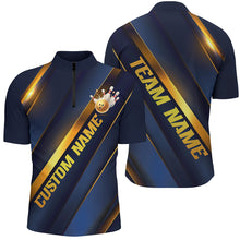 Load image into Gallery viewer, Custom Blue And Gold Bowling Tournament Shirts For Men And Women With Team Name And Bowlers Name IPHW6617