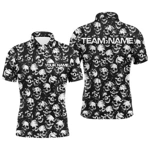 Custom Black And White Skull Halloween Bowling Shirts For Men, Halloween Outfits For Bowlers IPHW7162