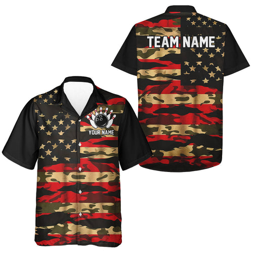 Custom American Flag Patriotic Bowling Hawaiian Shirts For Men And Women, Camo Bowling Team Jerseys IPHW7172