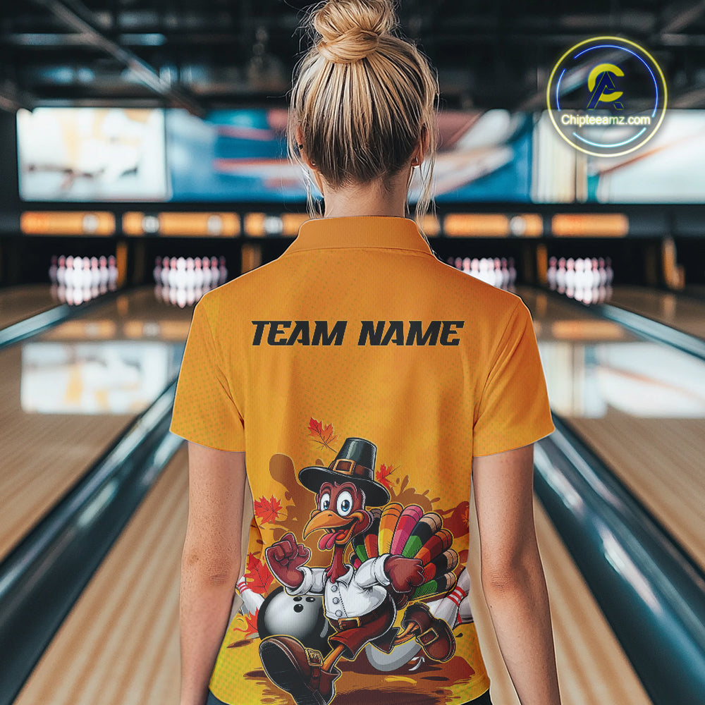 Custom Funny Thanksgiving Turkey Bowling Women Quarter-Zip Shirts, Thanksgiving Outfit IPHW9724