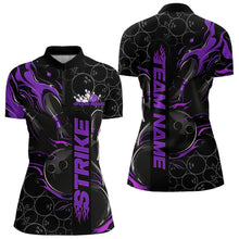 Load image into Gallery viewer, Custom Black And Purple Flame Strike Bowling Team Womens Quarter-Zip Shirt, Bowling Jerseys IPHW8612