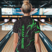 Load image into Gallery viewer, Custom Black And Green Flame Strike Bowling Team Womens Polo Shirts, Strike Bowling Jerseys IPHW8615