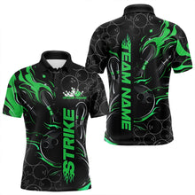 Load image into Gallery viewer, Custom Black And Green Flame Strike Bowling Team Polo Shirts For Men, Strike Bowling Jerseys IPHW8615
