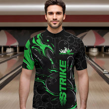 Load image into Gallery viewer, Custom Black And Green Flame Strike Bowling Team Quarter-Zip Shirts For Men, Strike Bowling Jerseys IPHW8615