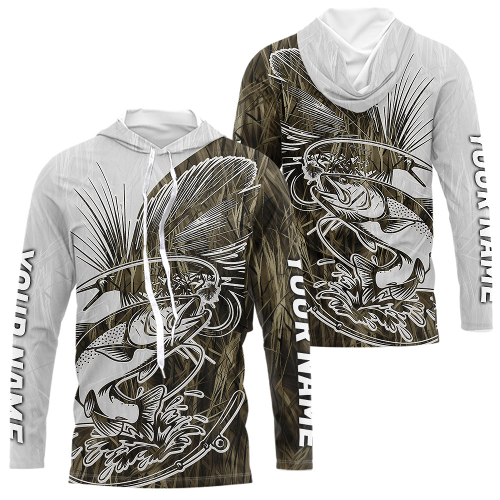 Custom Trout Fly Fishing Camo Long Sleeve Hooded Fishing Shirts, Fly Bait Trout Flyfishing IPHW9139