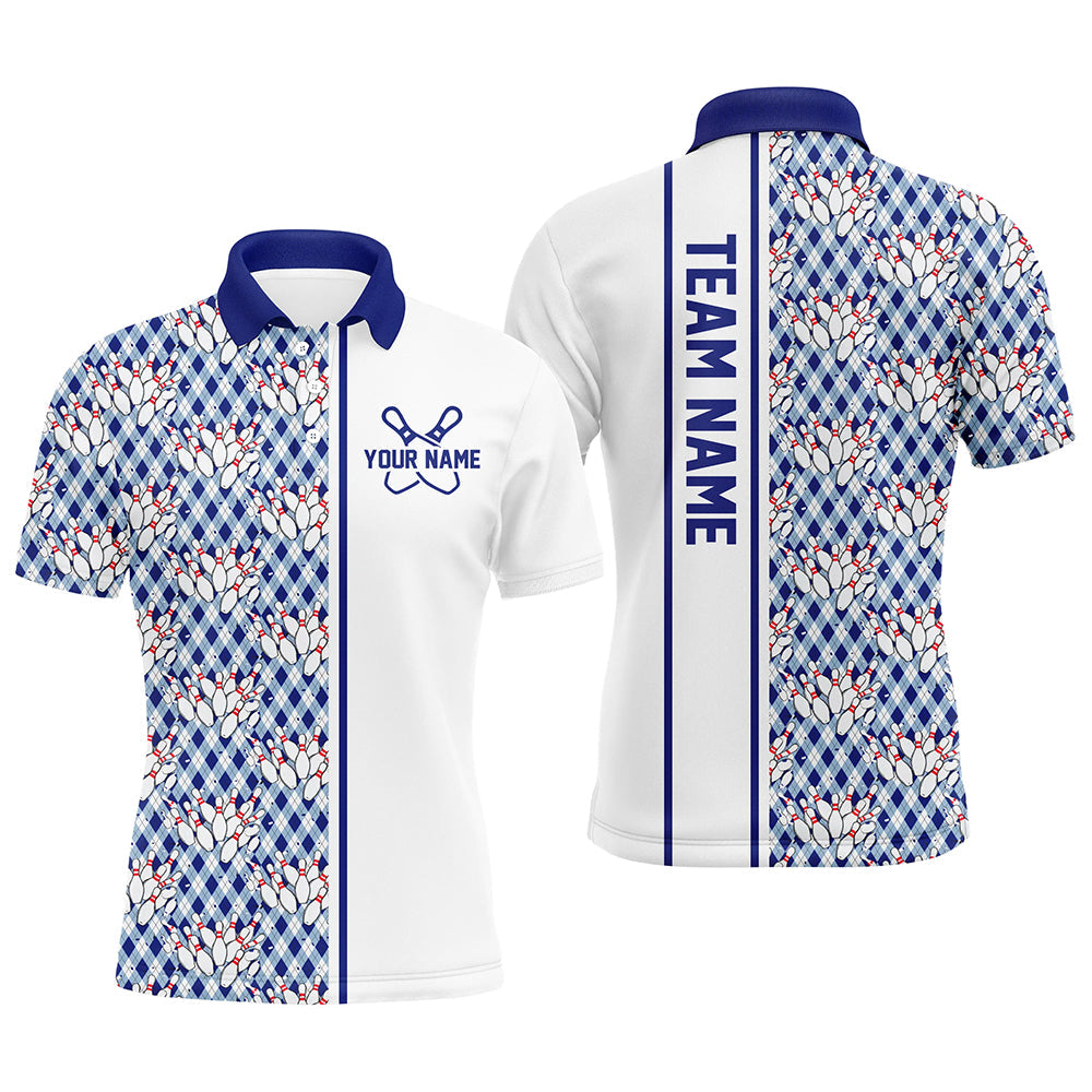 Blue Argyle Custom Bowling Polo Shirts For Men And Women, Custom Bowling Uniforms IPHW6965