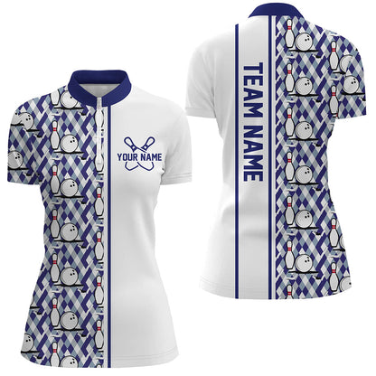 Blue Argyle Custom Bowling Polo Shirts For Women, Custom Bowling Uniforms IPHW6967