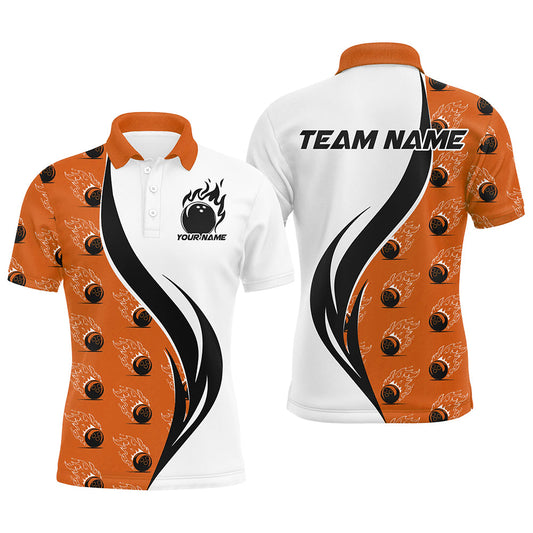 Custom Flame Bowling Polo Shirts For Men, Bowling Team Uniforms With Name | Orange IPHW6976