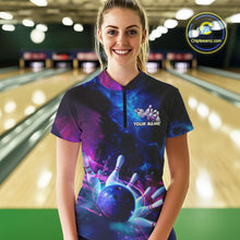 Load image into Gallery viewer, Custom Galaxy Bowling Women Quarter-Zip Shirts, Holographic Bowling League Shirt IPHW9500