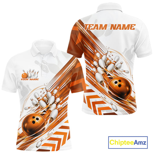 Custom White And Orange Motion Speed Bowling Team Men Polo Shirt, Bowling Jerseys IPHW11648