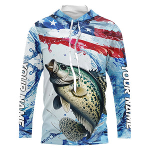 Personalized Patriotic Crappie Long Sleeve Fishing Shirts, American Flag Fishing Shirts IPHW7187