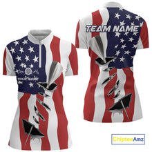 Load image into Gallery viewer, Custom Patriotic US Flag Silver Dart Steel Tip Dart Women Quarter-Zip Shirt, Dart Jerseys IPHW9875