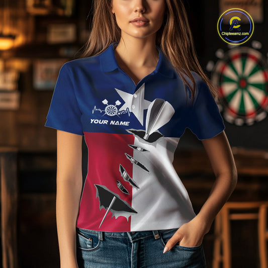 Custom Texas Flag Silver Dart Steel Tip Dart Women Polo Shirt, Texas Dart Team Jerseys IPHW9876