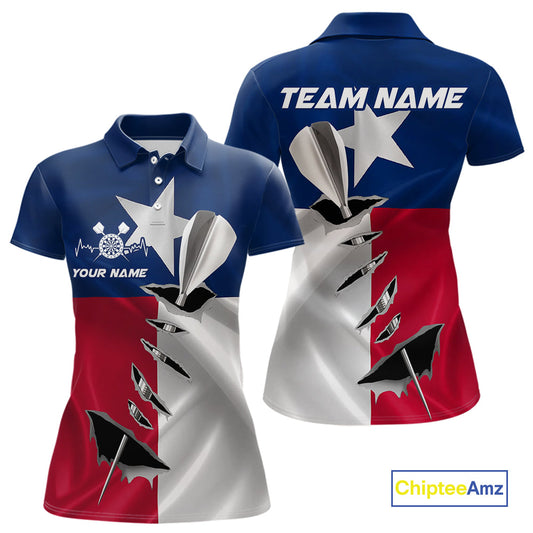 Custom Texas Flag Silver Dart Steel Tip Dart Women Polo Shirt, Texas Dart Team Jerseys IPHW9876