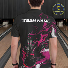 Load image into Gallery viewer, Custom Black And Pink Camo Flame Bowling Team Polo Shirts For Men, Bowling Jerseys IPHW9880