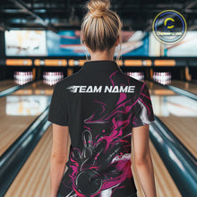 Load image into Gallery viewer, Custom Black And Pink Camo Flame Bowling Team Polo Shirts For Women, Bowling Jerseys IPHW9880