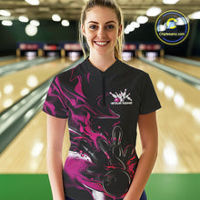 Load image into Gallery viewer, Custom Black And Pink Camo Flame Bowling Team Women Quarter-Zip Shirts, Bowling Jerseys IPHW9880